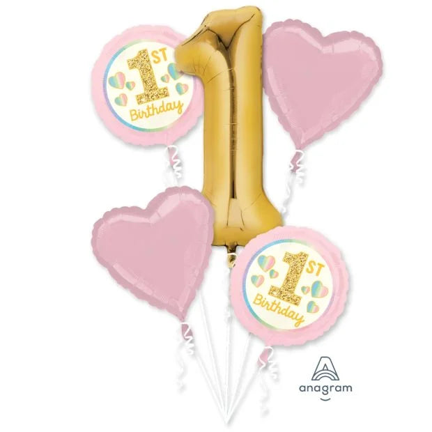 Pink First Birthday Balloon Bouquets